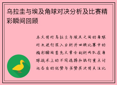 乌拉圭与埃及角球对决分析及比赛精彩瞬间回顾